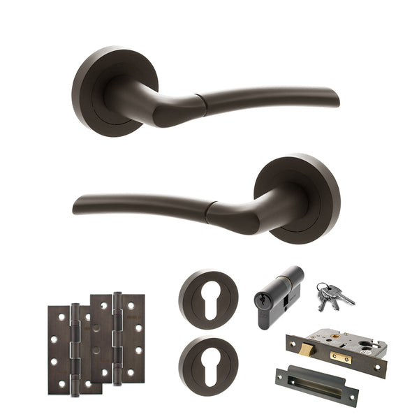 Status Indiana Door Handle Pack (Euro Lock Set - 2.5" CE Sashlock, 4" Slim Knuckle Hinges x2) by Atlantic Hardware