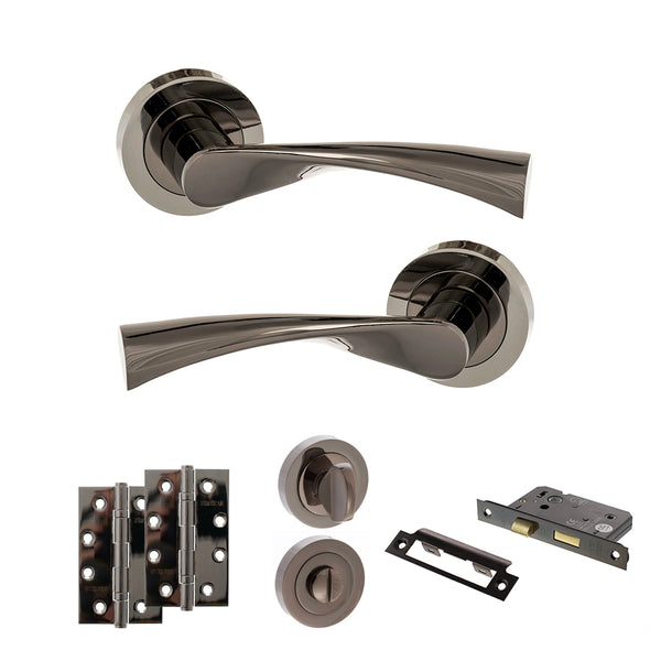 Status Colorado Door Handle Pack (Bathroom Set - 2.5" CE Bathroom Lock, 4" Slim Knuckle Hinges x2) by Atlantic Hardware