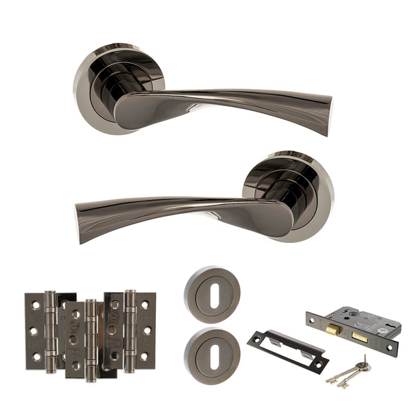 Status Colorado Door Handle Pack (3 Lever Lock Set - 3" CE Sashlock, 3" Fire Rated Hinges x3) by Atlantic Hardware