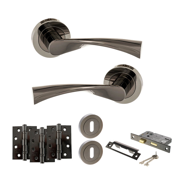 Status Colorado Door Handle Pack (3 Lever Lock Set - 3" CE Sashlock, 4" Fire Rated Hinges x3) by Atlantic Hardware