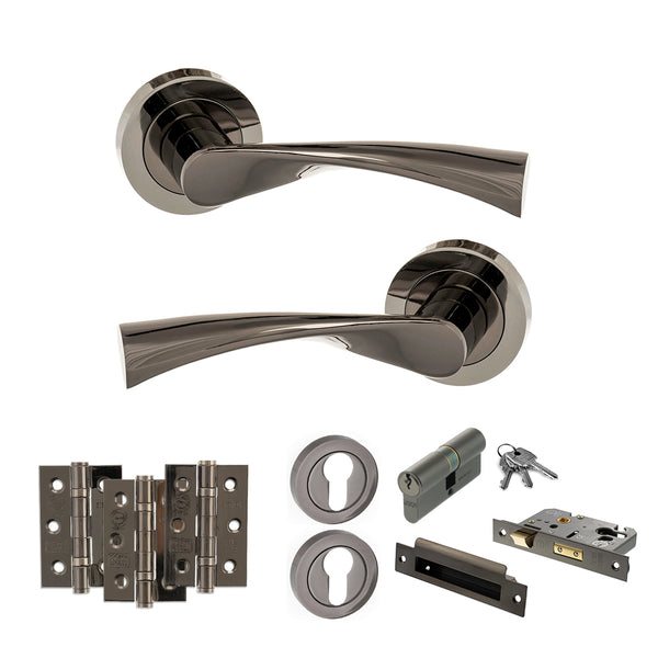 Status Colorado Door Handle Pack (Euro Lock Set - 3" CE Sashlock, 3" Fire Rated Hinges x3) by Atlantic Hardware