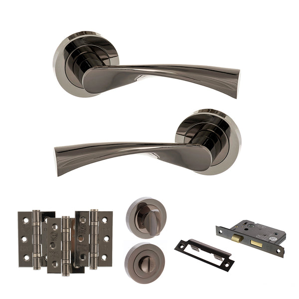 Status Colorado Door Handle Pack (Bathroom Set - 2.5" CE Bathroom Lock, 3" Fire Rated Hinges x3) by Atlantic Hardware
