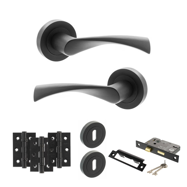 Status Colorado Door Handle Pack (3 Lever Lock Set - 3" CE Sashlock, 3" Fire Rated Hinges x3) by Atlantic Hardware