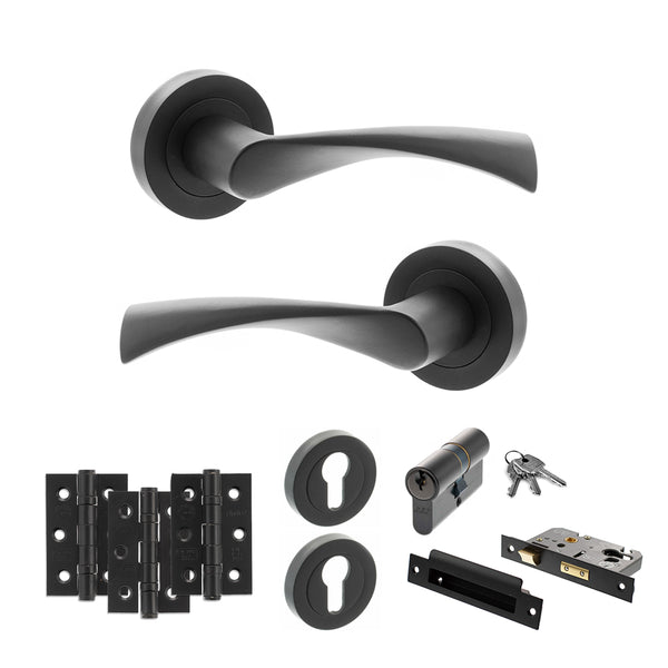 Status Colorado Door Handle Pack (Euro Lock Set - 2.5" CE Sashlock, 3" Fire Rated Hinges x3) by Atlantic Hardware