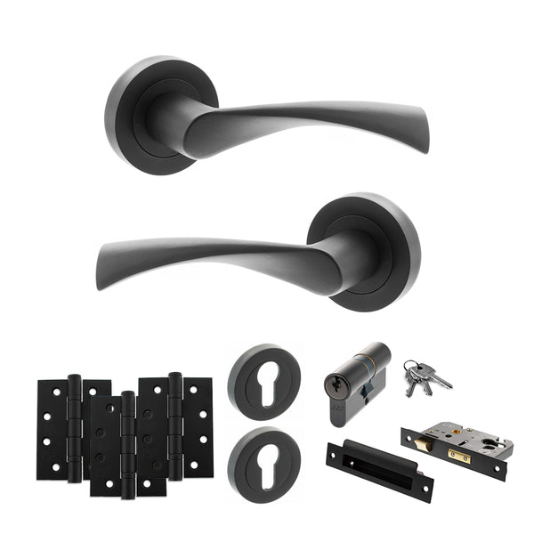 Status Colorado Door Handle Pack (Euro Lock Set - 2.5" CE Sashlock, 4" Fire Rated Hinges x3) by Atlantic Hardware