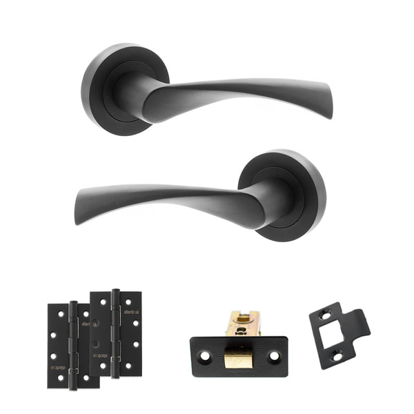 Status Colorado Door Handle Pack (Latch Set - 2.5" CE Latch, 4" Slim Knuckle Hinges x2) by Atlantic Hardware