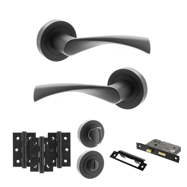 Status Colorado Door Handle Pack (Bathroom Set - 3" CE Bathroom Lock, 3" Fire Rated Hinges x3) by Atlantic Hardware