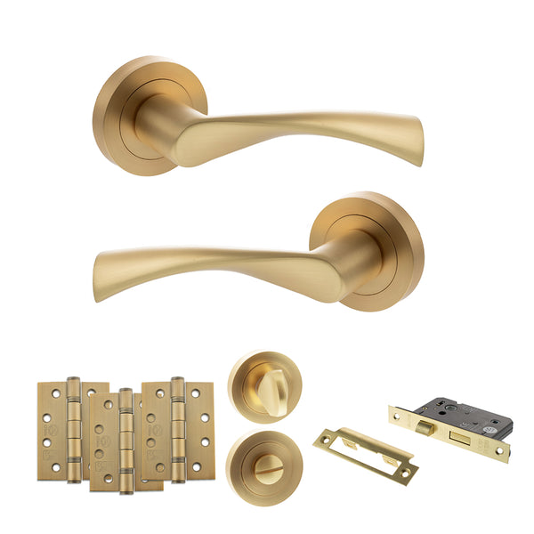 Status Colorado Door Handle Pack (Bathroom Set - 3" CE Bathroom Lock, 4" Fire Rated Hinges x3) by Atlantic Hardware