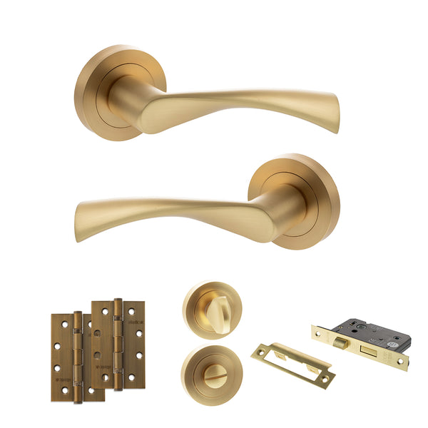 Status Colorado Door Handle Pack (Bathroom Set - 3" CE Bathroom Lock, 4" Slim Knuckle Hinges x2) by Atlantic Hardware