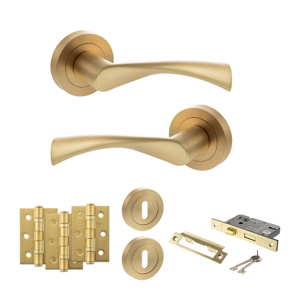 Status Colorado Door Handle Pack (3 Lever Lock Set - 3" CE Sashlock, 3" Fire Rated Hinges x3) by Atlantic Hardware