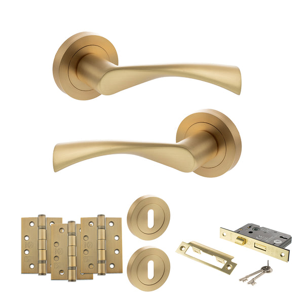 Status Colorado Door Handle Pack (3 Lever Lock Set - 3" CE Sashlock, 4" Fire Rated Hinges x3) by Atlantic Hardware