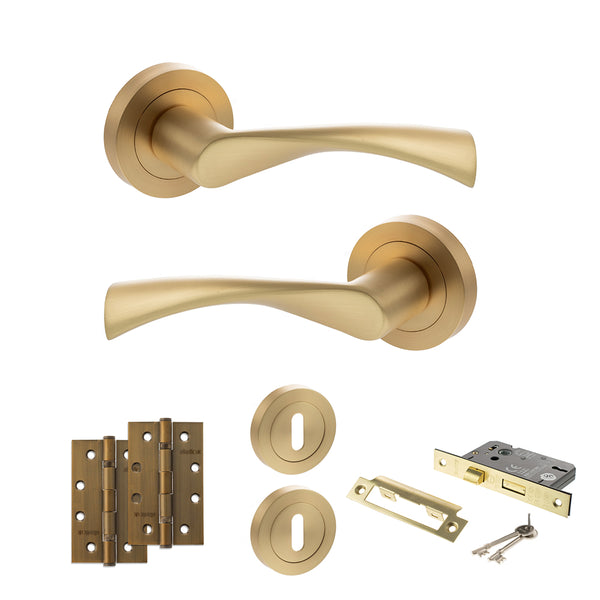 Status Colorado Door Handle Pack (3 Lever Lock Set - 2.5" CE Sashlock, 4" Slim Knuckle Hinges x2) by Atlantic Hardware