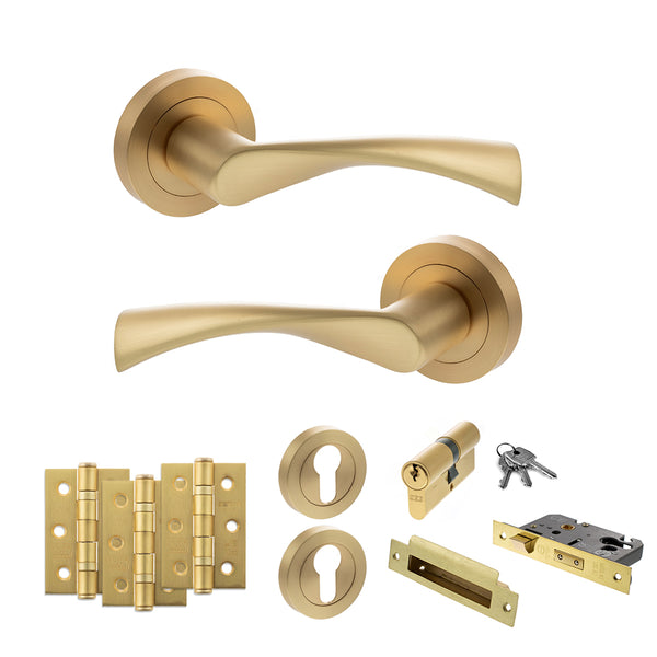 Status Colorado Door Handle Pack (Euro Lock Set - 3" CE Sashlock, 3" Fire Rated Hinges x3) by Atlantic Hardware