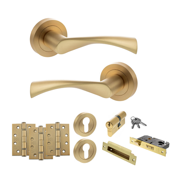 Status Colorado Door Handle Pack (Euro Lock Set - 3" CE Sashlock, 4" Fire Rated Hinges x3) by Atlantic Hardware