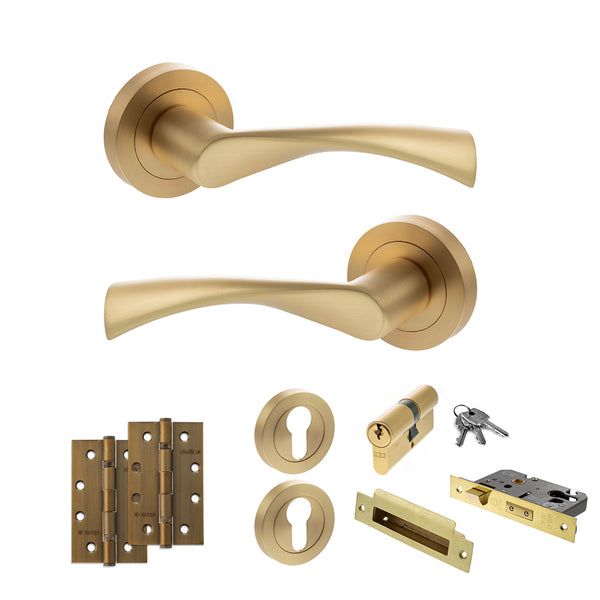 Status Colorado Door Handle Pack (Euro Lock Set - 3" CE Sashlock, 4" Slim Knuckle Hinges x2) by Atlantic Hardware