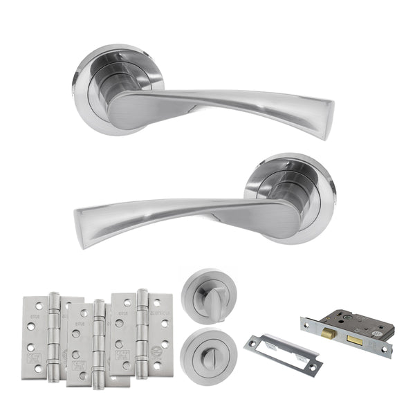 Status Colorado Door Handle Pack (Bathroom Set - 3" CE Bathroom Lock, 4" Fire Rated Hinges x3) by Atlantic Hardware