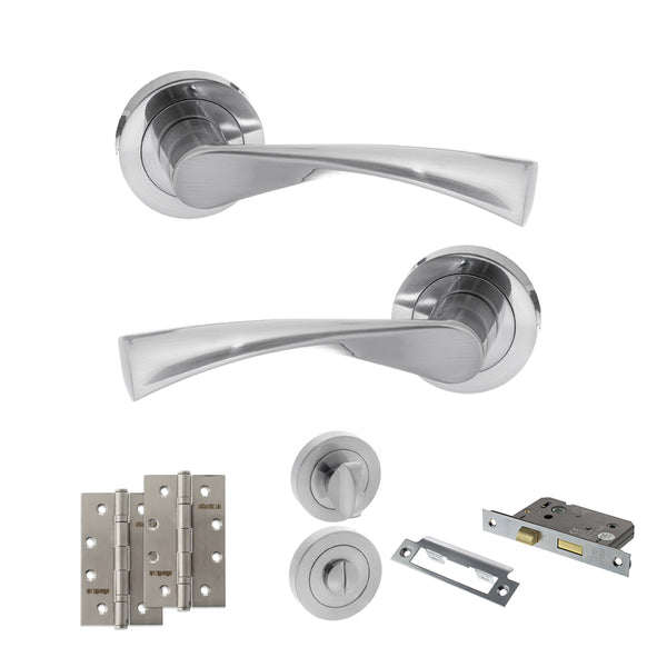 Status Colorado Door Handle Pack (Bathroom Set - 3" CE Bathroom Lock, 4" Slim Knuckle Hinges x2) by Atlantic Hardware