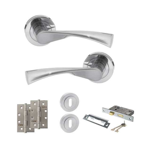 Status Colorado Door Handle Pack (3 Lever Lock Set - 3" CE Sashlock, 4" Slim Knuckle Hinges x2) by Atlantic Hardware