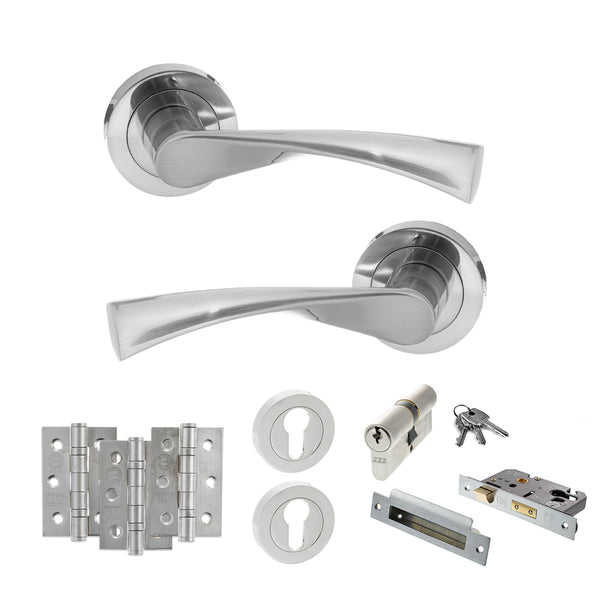 Status Colorado Door Handle Pack (Euro Lock Set - 2.5" CE Sashlock, 3" Fire Rated Hinges x3) by Atlantic Hardware