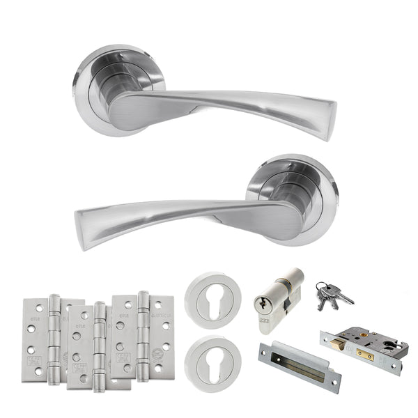 Status Colorado Door Handle Pack (Euro Lock Set - 3" CE Sashlock, 4" Fire Rated Hinges x3) by Atlantic Hardware