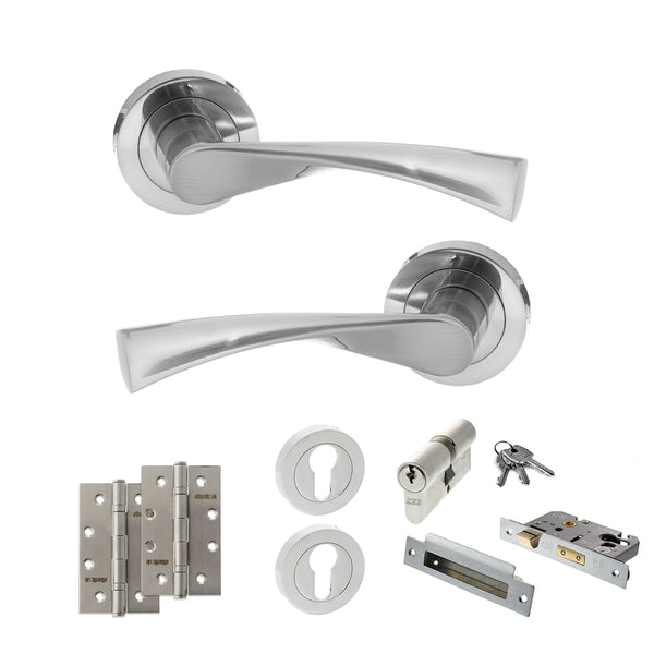 Status Colorado Door Handle Pack (Euro Lock Set - 2.5" CE Sashlock, 4" Slim Knuckle Hinges x2) by Atlantic Hardware