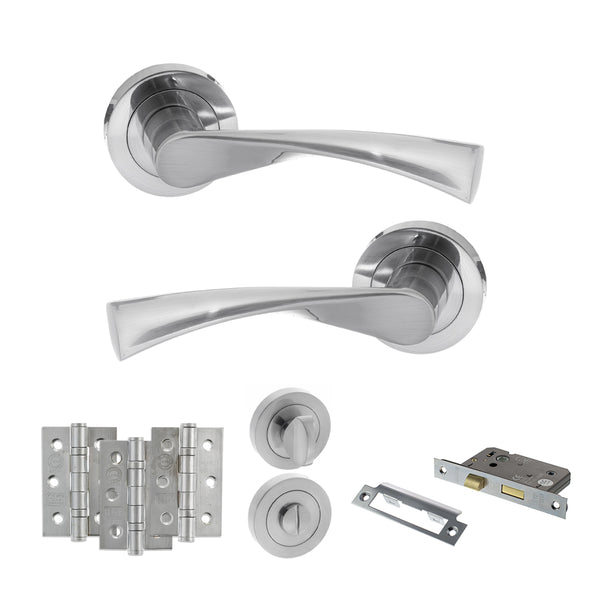 Status Colorado Door Handle Pack (Bathroom Set - 3" CE Bathroom Lock, 3" Fire Rated Hinges x3) by Atlantic Hardware