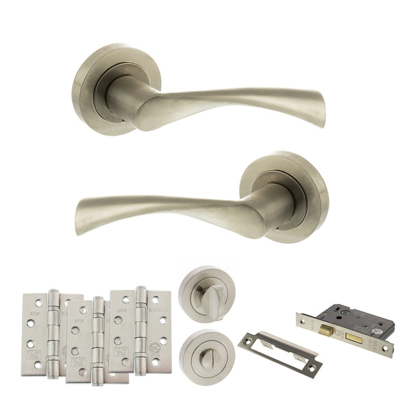 Status Colorado Door Handle Pack (Bathroom Set - 3" CE Bathroom Lock, 4" Fire Rated Hinges x3) by Atlantic Hardware