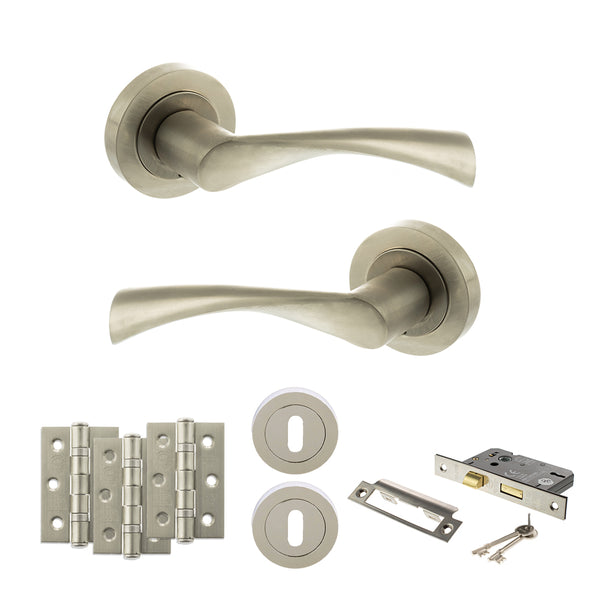 Status Colorado Door Handle Pack (3 Lever Lock Set - 3" CE Sashlock, 3" Fire Rated Hinges x3) by Atlantic Hardware