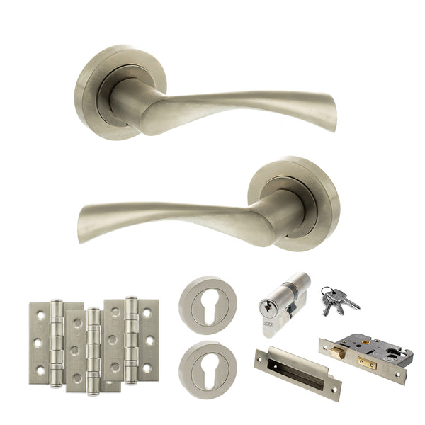 Status Colorado Door Handle Pack (Euro Lock Set - 3" CE Sashlock, 3" Fire Rated Hinges x3) by Atlantic Hardware