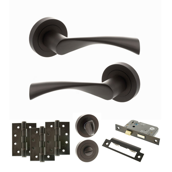 Status Colorado Door Handle Pack (Bathroom Set - 2.5" CE Bathroom Lock, 4" Fire Rated Hinges x3) by Atlantic Hardware
