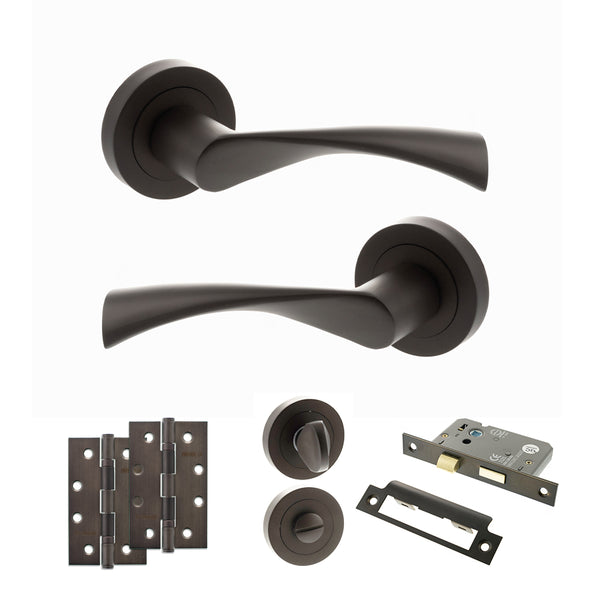 Status Colorado Door Handle Pack (Bathroom Set - 3" CE Bathroom Lock, 4" Slim Knuckle Hinges x2) by Atlantic Hardware