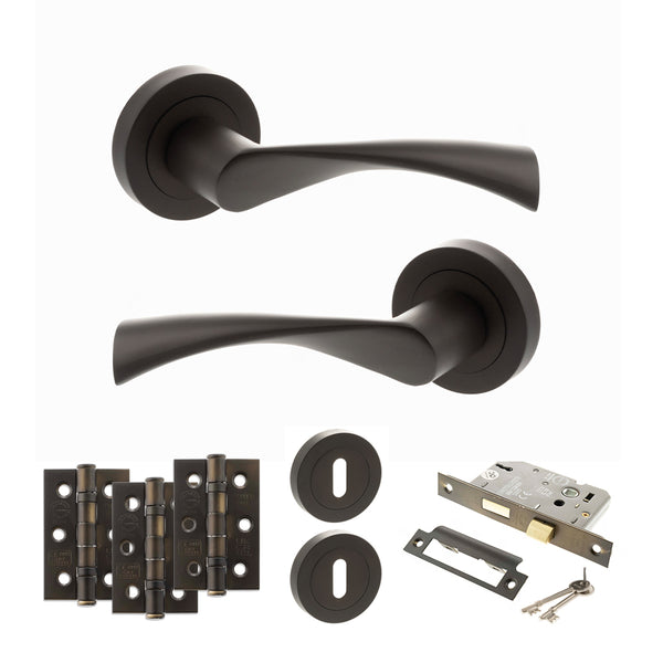 Status Colorado Door Handle Pack (3 Lever Lock Set - 3" CE Sashlock, 3" Fire Rated Hinges x3) by Atlantic Hardware