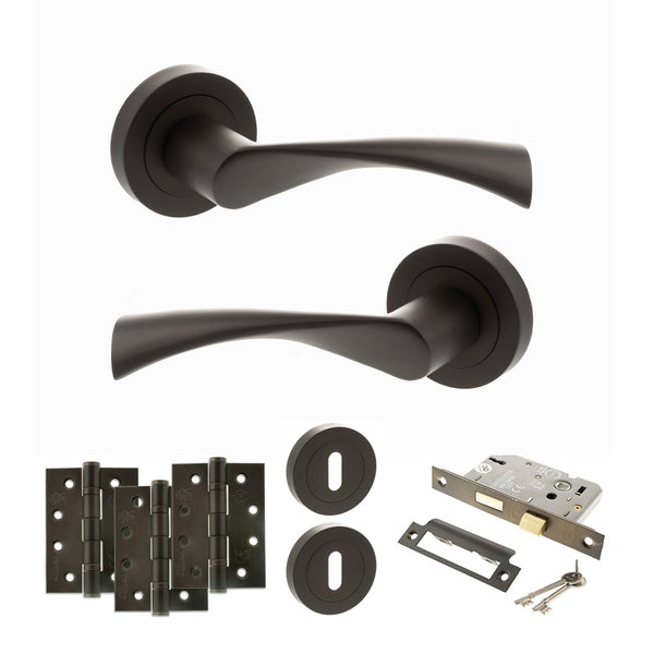 Status Colorado Door Handle Pack (3 Lever Lock Set - 2.5" CE Sashlock, 4" Fire Rated Hinges x3) by Atlantic Hardware