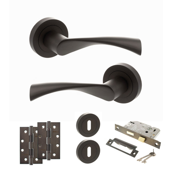 Status Colorado Door Handle Pack (3 Lever Lock Set - 3" CE Sashlock, 4" Slim Knuckle Hinges x2) by Atlantic Hardware