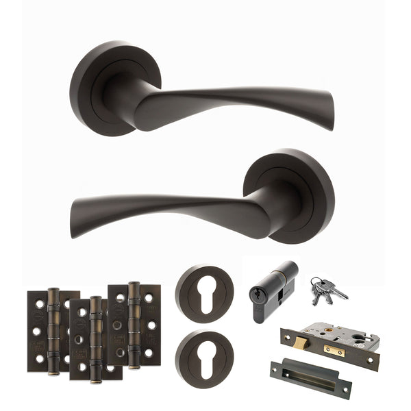 Status Colorado Door Handle Pack (Euro Lock Set - 2.5" CE Sashlock, 3" Fire Rated Hinges x3) by Atlantic Hardware