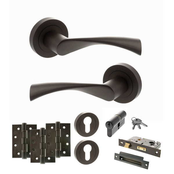Status Colorado Door Handle Pack (Euro Lock Set - 3" CE Sashlock, 4" Fire Rated Hinges x3) by Atlantic Hardware