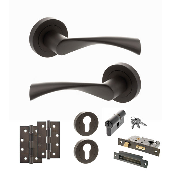 Status Colorado Door Handle Pack (Euro Lock Set - 3" CE Sashlock, 4" Slim Knuckle Hinges x2) by Atlantic Hardware