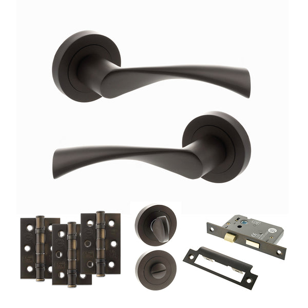 Status Colorado Door Handle Pack (Bathroom Set - 3" CE Bathroom Lock, 3" Fire Rated Hinges x3) by Atlantic Hardware