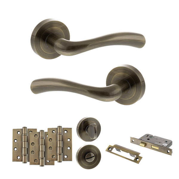 Status Texas Door Handle Pack (Bathroom Set - 2.5" CE Bathroom Lock, 4" Fire Rated Hinges x3) by Atlantic Hardware