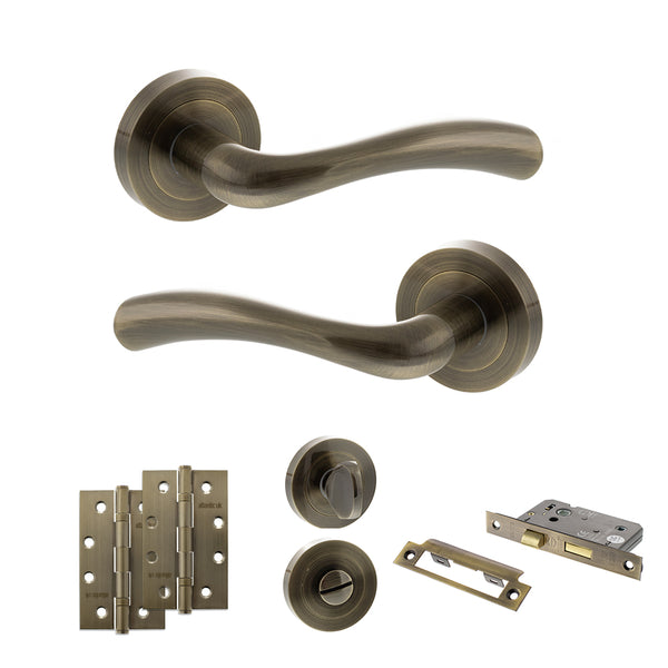 Status Texas Door Handle Pack (Bathroom Set - 2.5" CE Bathroom Lock, 4" Slim Knuckle Hinges x2) by Atlantic Hardware