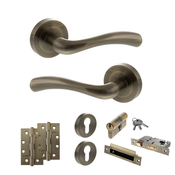 Status Texas Door Handle Pack (Euro Lock Set - 2.5" CE Sashlock, 4" Slim Knuckle Hinges x2) by Atlantic Hardware
