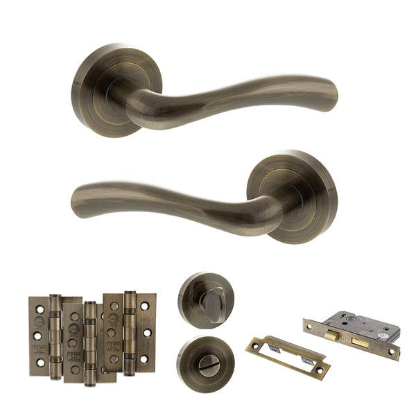 Status Texas Door Handle Pack (Bathroom Set - 2.5" CE Bathroom Lock, 3" Fire Rated Hinges x3) by Atlantic Hardware