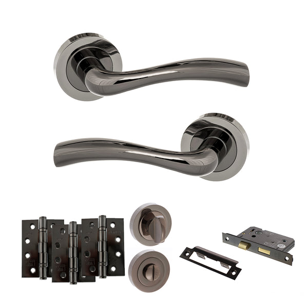 Status Texas Door Handle Pack (Bathroom Set - 3" CE Bathroom Lock, 4" Fire Rated Hinges x3) by Atlantic Hardware
