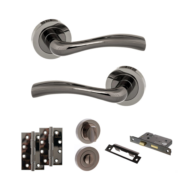 Status Texas Door Handle Pack (Bathroom Set - 2.5" CE Bathroom Lock, 4" Slim Knuckle Hinges x2) by Atlantic Hardware