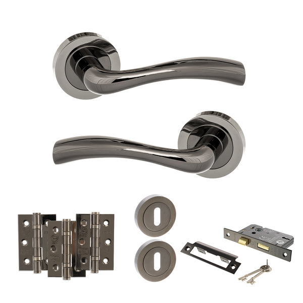 Status Texas Door Handle Pack (3 Lever Lock Set - 2.5" CE Sashlock, 3" Fire Rated Hinges x3) by Atlantic Hardware