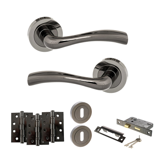 Status Texas Door Handle Pack (3 Lever Lock Set - 3" CE Sashlock, 4" Fire Rated Hinges x3) by Atlantic Hardware