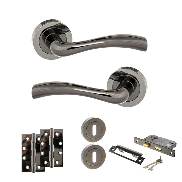 Status Texas Door Handle Pack (3 Lever Lock Set - 3" CE Sashlock, 4" Slim Knuckle Hinges x2) by Atlantic Hardware