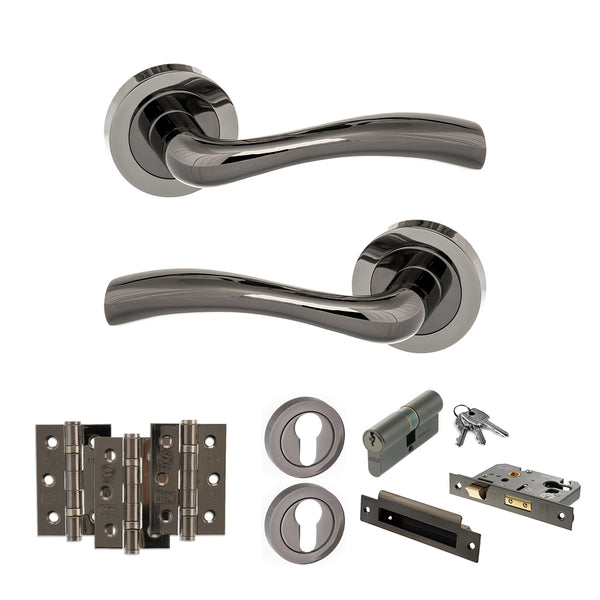 Status Texas Door Handle Pack (Euro Lock Set - 2.5" CE Sashlock, 3" Fire Rated Hinges x3) by Atlantic Hardware