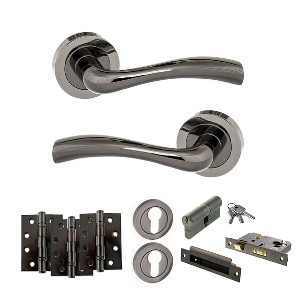 Status Texas Door Handle Pack (Euro Lock Set - 2.5" CE Sashlock, 4" Fire Rated Hinges x3) by Atlantic Hardware