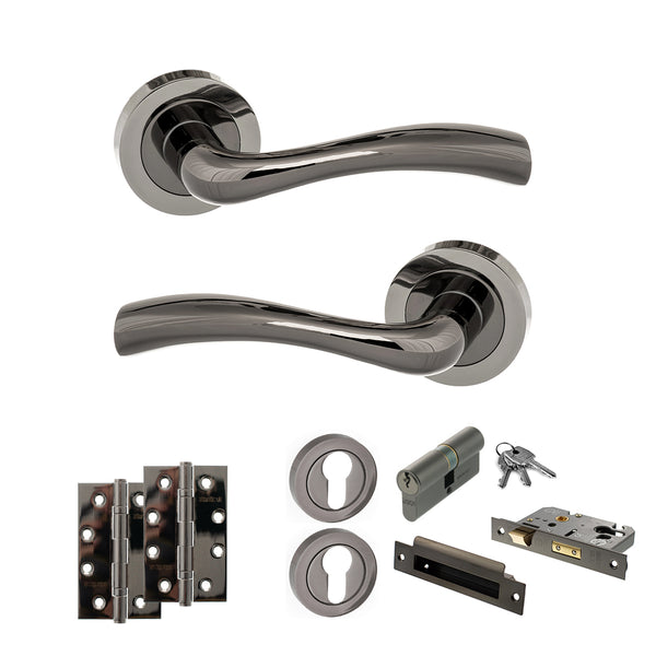 Status Texas Door Handle Pack (Euro Lock Set - 3" CE Sashlock, 4" Slim Knuckle Hinges x2) by Atlantic Hardware